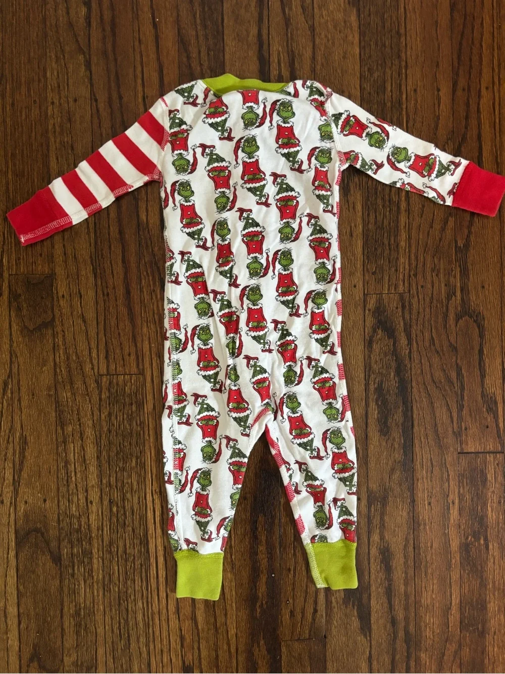 Hanna Andersson Red, White & Green Grinch Stripe One-Piece